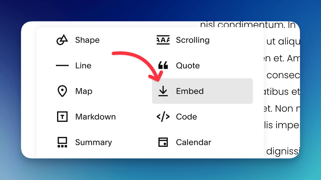Add a new Embed block